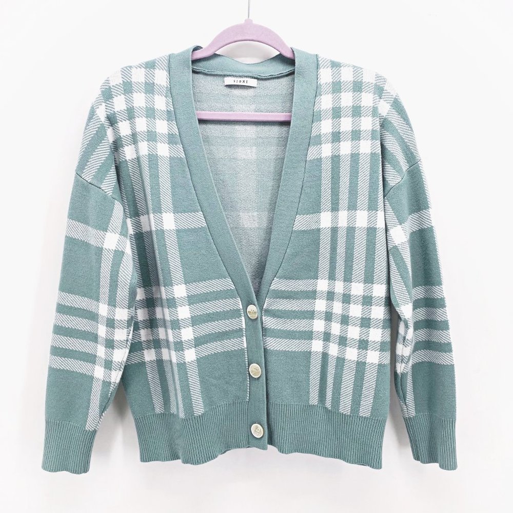 Sioni‎ Plaid Crop Cardigan Sweater